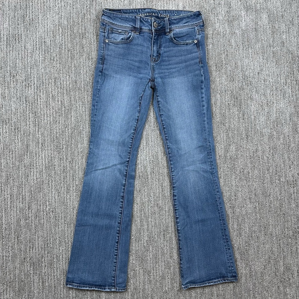 American Eagle Kick Boot Super Stretch Jeans 4 Regular Med Wash Flare Mid‎ Rise